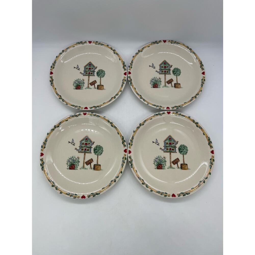 Thomson Pottery Birdhouse Set of 4 Salad Plates 7.75"